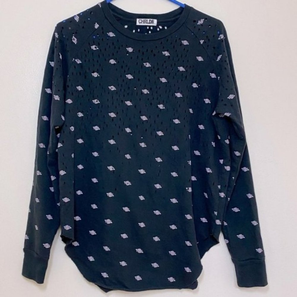 CHRLDR Distressed  Paisley Print Long Sleeve Tee M